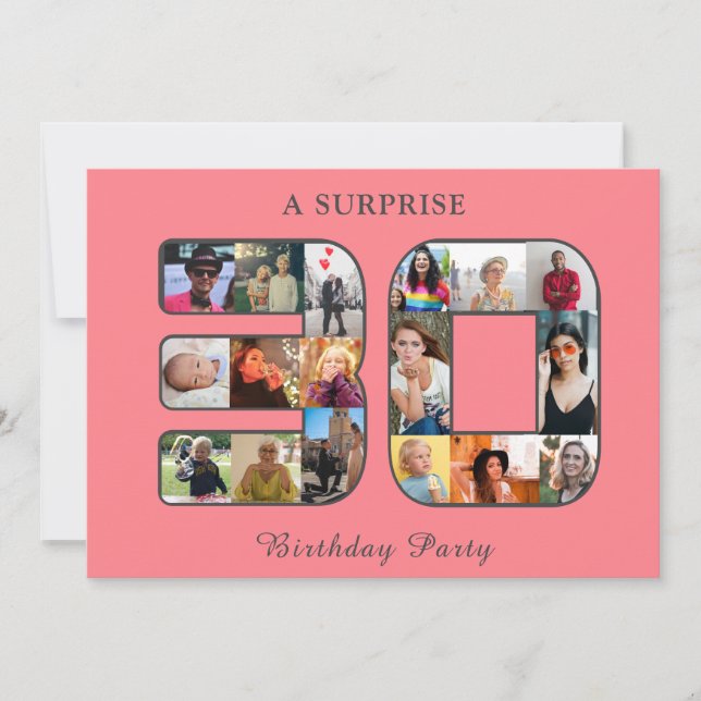 30th Birthday Party Photo Collage Blush Pink Grey Invitation (Front)