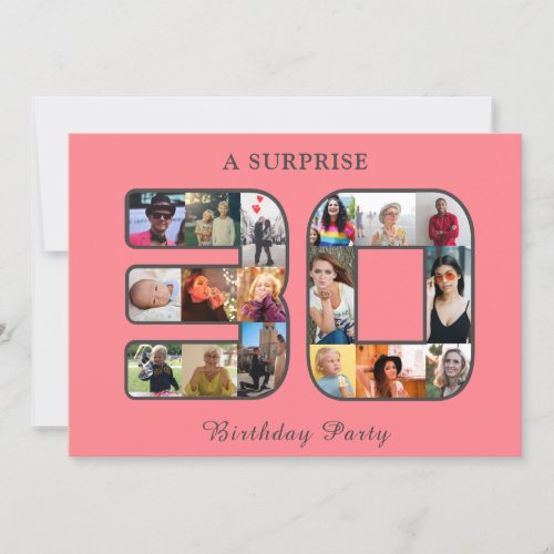 30th Birthday Party Photo Collage Blush Pink Grey Invitation