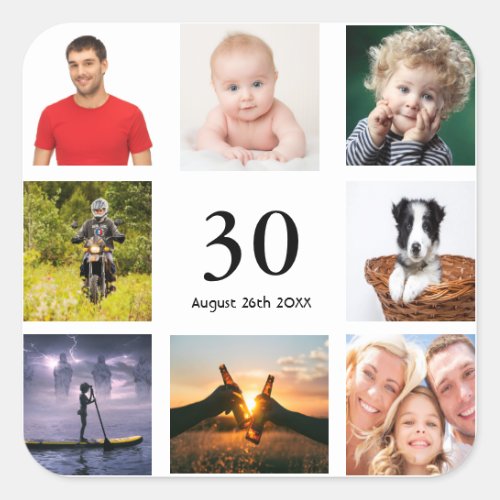 30th birthday party photo collage guy square sticker