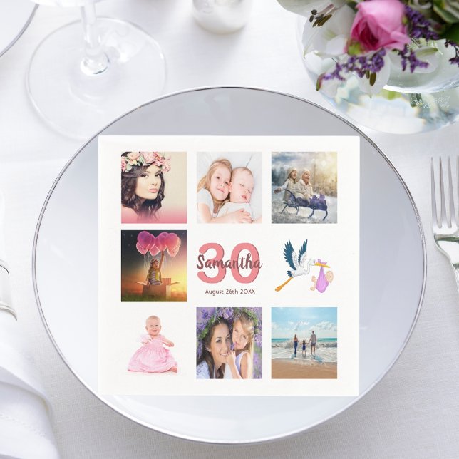 30th birthday party photo collage napkins (Creator Uploaded)