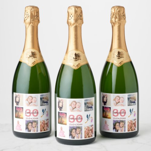 30th birthday party photo collage sparkling wine label