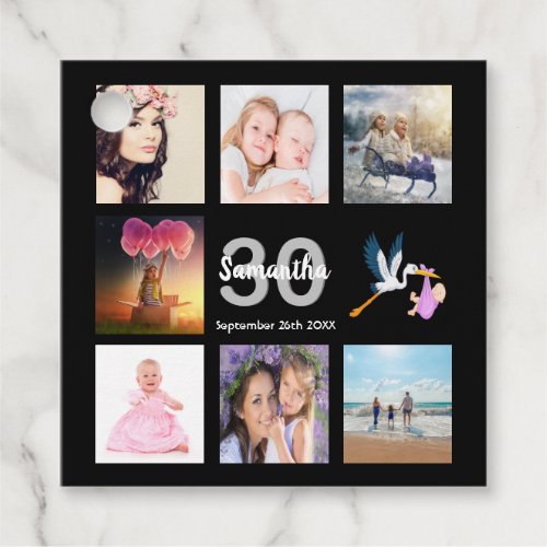 30th birthday party photo collage thank you black favor tags