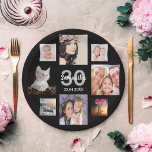 30th birthday party photo collage woman black paper plates<br><div class="desc">A paper plate for a 30th birthday party for a young woman celebrating her life with a collage of 8 of your own photos.  Templates the age 30 and a date.  Date of birth or the date of the party.  White and gray colored letters.  Black background.</div>