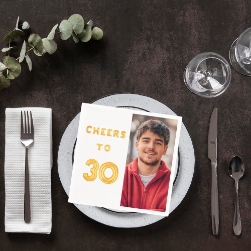 30th birthday party photo gold balloons cheers napkins