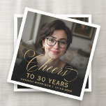 30th Birthday Party Photo Gold Script Cheers  Napkins<br><div class="desc">Make your 30th birthday celebration extra special with these 30th Birthday Party Photo Gold Script Cheers Napkins. Featuring an elegant gold script design and a custom photo,  these napkins add a personalized and sophisticated touch to your milestone event. Perfect for stylish party decor and a chic table setting.</div>