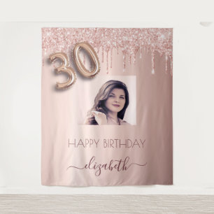 30th birthday party photo rose gold glitter pink tapestry