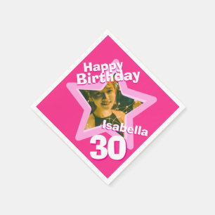 30th Birthday party photo star hot pink napkins