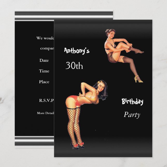 30th Birthday Party  Pin-up Girls Invitation (Front/Back)