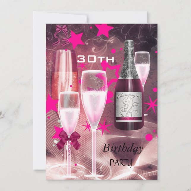 30th Birthday Party Pink Champagne 30 Invitation (Front)