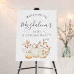 30th Birthday Party Pumpkin Fall Leaves Welcome Foam Board<br><div class="desc">An elegant white watercolor pumpkin is nestled in fall leaves and flowers. The sophisticated blend of deep earth tones and soft pastels creates a unique aesthetic your guests will love. All the text is easily edited,  so you can set just the right tone.</div>