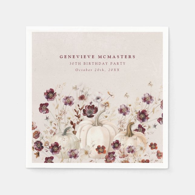 30th Birthday Party Pumpkin Wildflower Custom Napkins (Front)