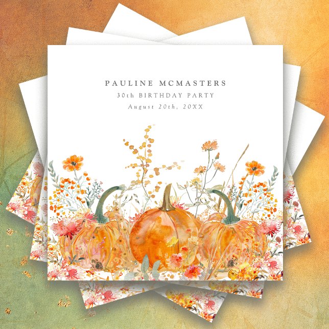 30th Birthday Party Pumpkin Wildflower Custom Napkins (Creator Uploaded)