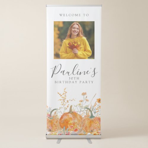 30th Birthday Party Pumpkin Wildflower Photo Retractable Banner