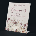 30th Birthday Party Pumpkin Wildflower Welcome  Pedestal Sign<br><div class="desc">Elegant white watercolor pumpkins are nestled in delicate burgundy red wildflowers to create an elegant aesthetic. All of the text is editable so you can easily craft your own special mood.</div>