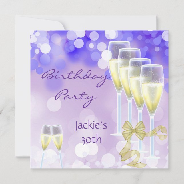 30th Birthday Party Purple Champagne Glasses Invitation (Front)