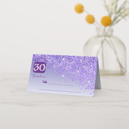 30th Birthday Party Purple Glitter Place Card