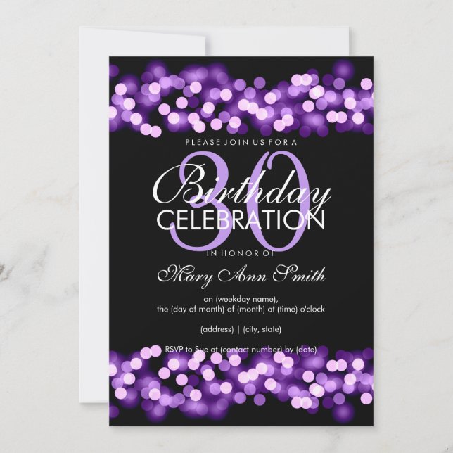 30th Birthday Party Purple Hollywood Glam Invitation (Front)