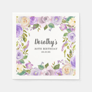 30th Birthday Party Purple Rose Floral Monogram Napkins