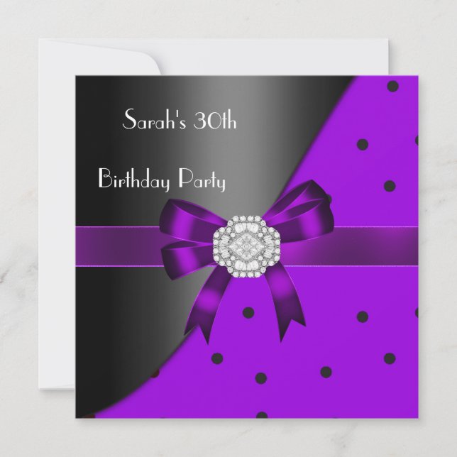 30th Birthday Party Purple Spot Black Diamond Invitation (Front)