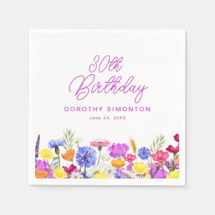 30th Birthday Party Purple Wildflower Custom Napkins