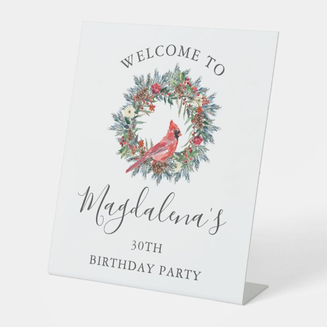 30th Birthday Party Red Cardinal Welcome Pedestal Sign (Front)