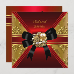 30th Birthday Party Red Gold Rich Royal Black Invitation