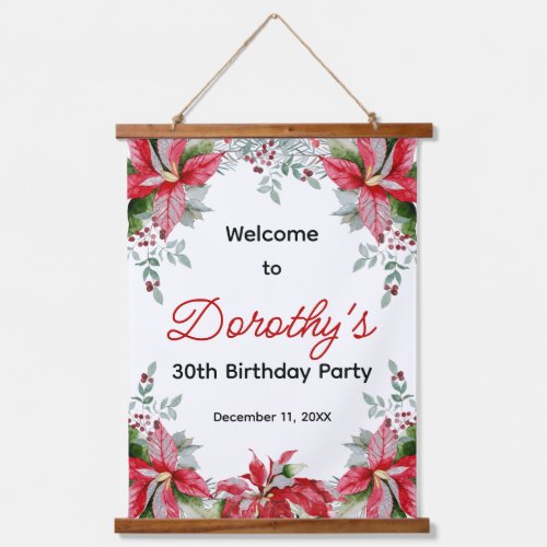 30th Birthday Party Red Poinsettia Floral Welcome Hanging Tapestry