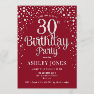 30th Birthday Party - Red & Silver Invitation