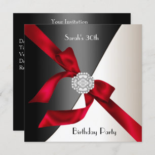 30th Birthday Party Red White Black Diamond Invitation
