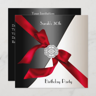 30th Birthday Party Red White Black Diamond Invitation
