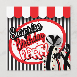 30th Birthday Party Red, White & Black Stripes Invitation