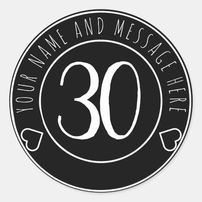 30th Birthday Party Retro Black and White Classic Round Sticker (Front)