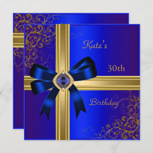 30th Birthday Party Rich Royal Blue Gold Jewel Invitation