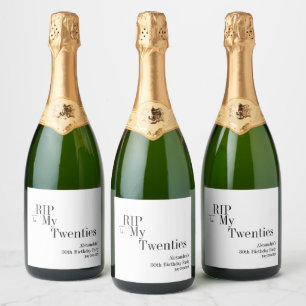 30th Birthday Party RIP 20s Minimal Black White Sparkling Wine Label