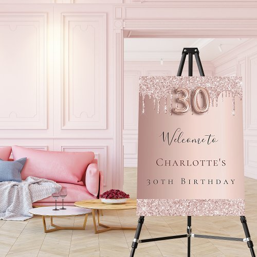 30th birthday party rose gold glitter welcome foam board