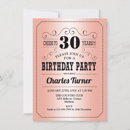 30th Birthday Party _ Rose Gold Invitation