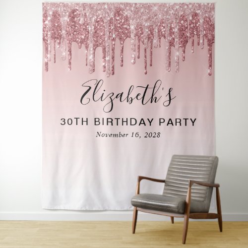 30th Birthday Party Rose Gold Pink Glitter Tapestry