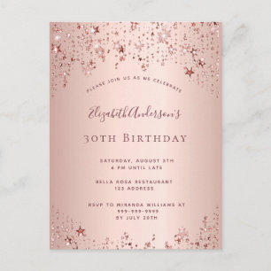30th birthday party rose gold stars invitation postcard