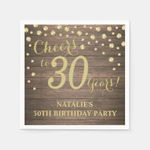 30th Birthday Party Rustic Wood and Gold Diamond Napkins