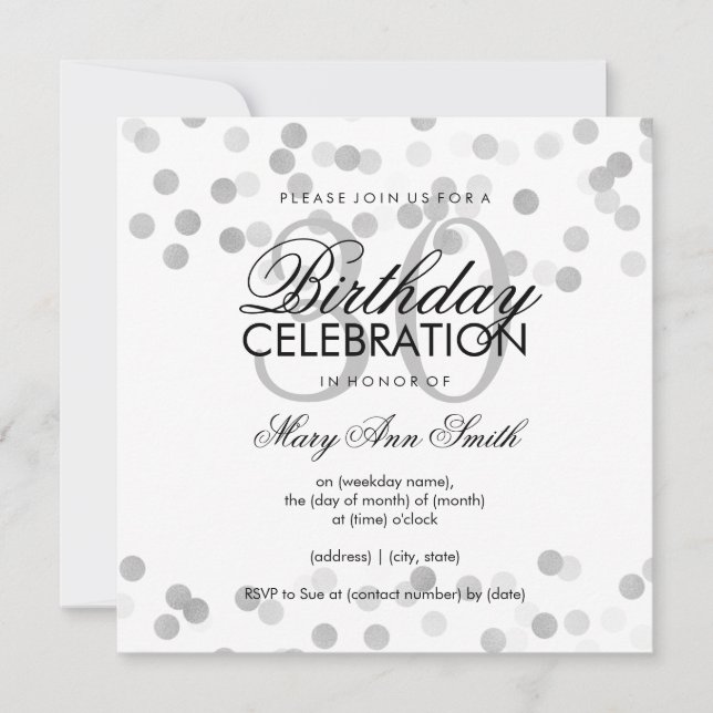 30th Birthday Party Silver Foil Glitter Lights Invitation (Front)