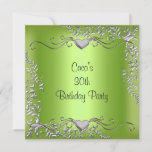 30th Birthday Party Silver Lime Green Invitation at Zazzle