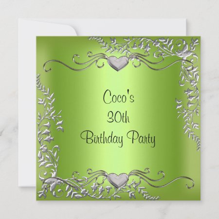 30th Birthday Party Silver Lime Green Invitation