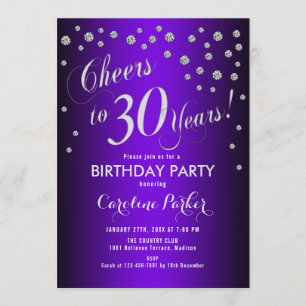 30th Birthday Party - Silver Purple Invitation