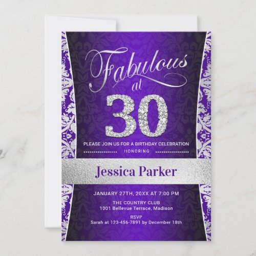 30th Birthday Party _ Silver Purple Invitation