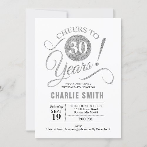 30th Birthday Party _ Silver White Invitation