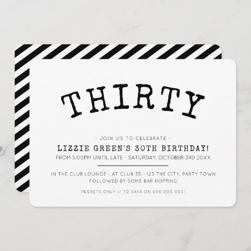 30TH birthday party simple modern minimal black Invitation