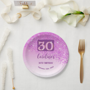 30th Birthday Party Sparkle Pink Glitter Paper Plates