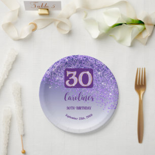 30th Birthday Party Sparkle Purple Glitter Paper Plates