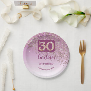 30th Birthday Party Sparkle Rose Gold Glitter Paper Plates