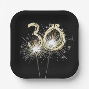 30th Birthday Party Sparklers on Black Paper Plates